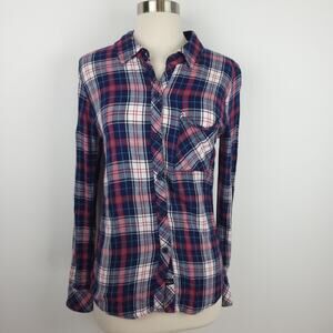 Rails Hunter Blue Red White Plaid Flannel Long Sleeve Button Down Top Shirt XS